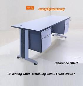 5' Writing Table Metal Leg with 2 Fixed Drawer