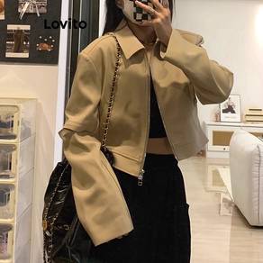 Lovito Casual Plain Zipper Pocket Jacket for Wome