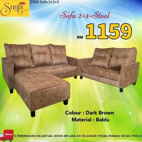 Sofa kain fabrik 2+3 seaters dan stool baru