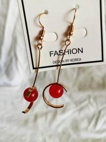 Aesthetic cherry red gold earrings Korean design