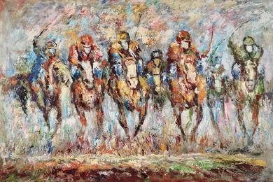 Horse Racing Oil Painting I – Signed by Burnett
