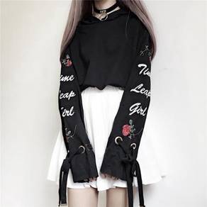 Black long sleeve hoodie top sweater plus size