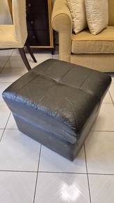 Black Leather Square Ottoman / Footstool