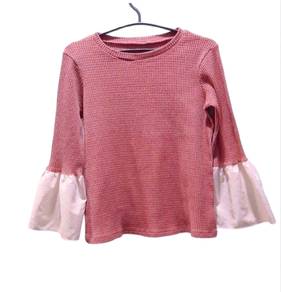 Pink Waffle Knit Blouse with Bell Sleeves