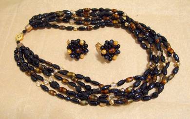 Vtg.Jablonex Czech Glass Necklace + Earring Set