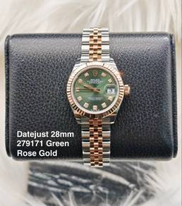 Rolex Datejust 28mm 279171 Rose Gold Green Diamond