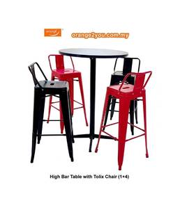 Glossy Top Table Round Bar table set with 4 Tolix
