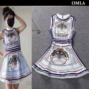 Sleeveless printed midi ol office dress