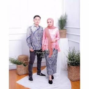 Gheya kurung set couple Batik cream blue pink grey