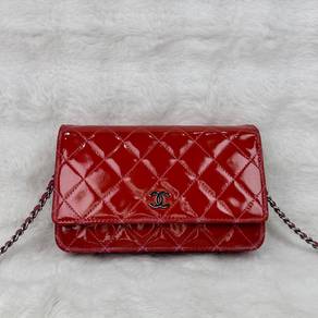 Chanel Red WOC Patent Matelasse Bag