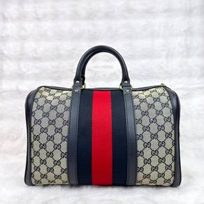 Gucci Vintage Web GG Boston Bag with Navy Web