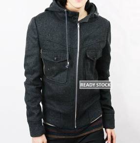 G0342 Dark Grey Hoodie Woolen Sweater Thick Jacket
