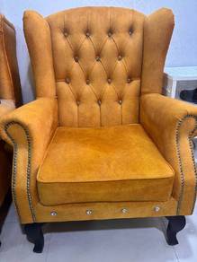 Chesterfield Sofa Velvet Wing Chair