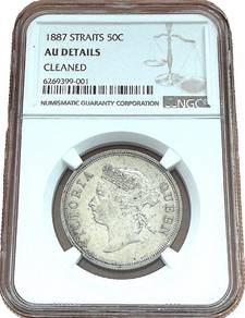 1887 Straits, Queen Victoria 50 Cents NGC AU Clean