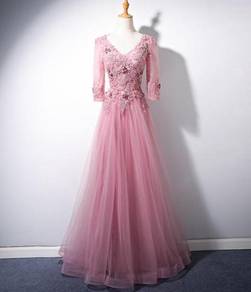 Pink long sleeve wedding prom dress gown RBP1350
