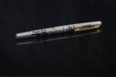 Antique fountain pen, steel body with painting