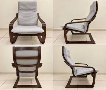 Grey Upholstered Wooden Lounge Chair
