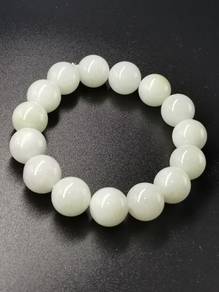 13.00mm Ice White Jadeite Jade Bead Bracelet