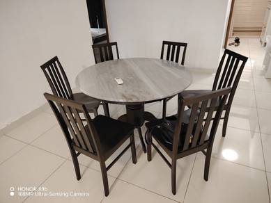 6-Seater Round Dining Table Set with Marble Top