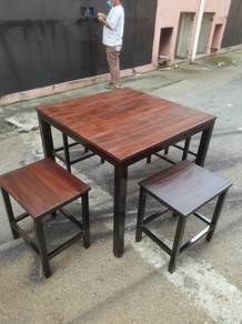 Wooden table with stools set