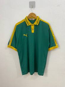 Vintage Puma Green Yellow Polo Jersey 90s