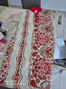 Women long Kashmiri Shirt with Red Collar and Flor