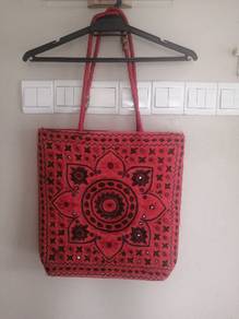 Stunning red mirror work tote