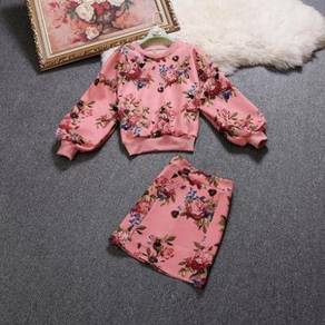 Pink long sleeve flower sweater top skirt RBP0620