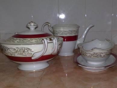 Teko mangkuk antique Tokyo China teapot bowl set