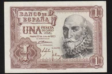 Spain 1 Pesetas Paper Money Banknotes 1953  unc
