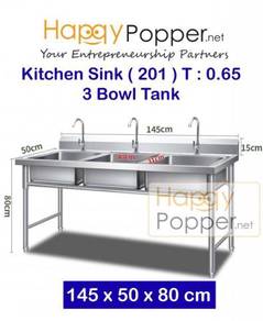 Stainless steel kitchen 3 bowl Sink tank table New