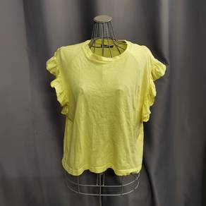 Zara Yellow Ruffle Sleeve Cropped Slightly Oversiz