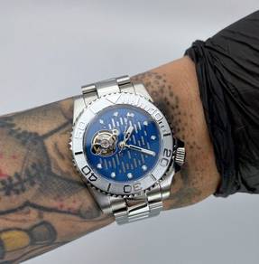 Custom Seiko Mod 40mm Blue Steel Open-Heart