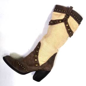 Vintage Elegant Italian Brown Studded Knee Long Bo