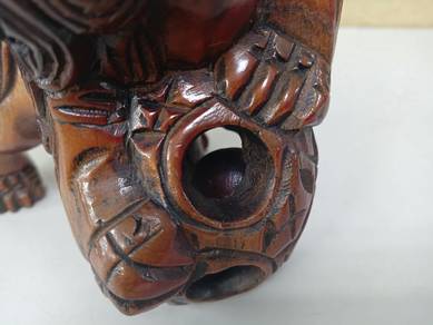 Carved Wooden Guardian Lions Pair