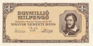 Hungary 1 Million MilPengo 1946 - Pick 128  unc