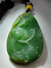 Icy Ice Green Burma Jadeite Jade Lotus Pendant