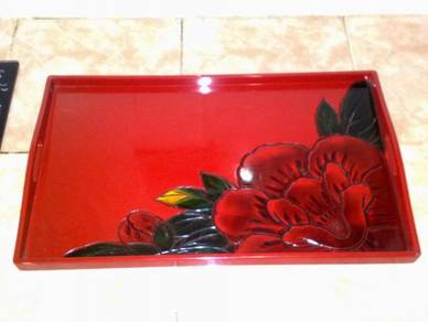 Dulang kayu vintage red lacquered wooden tray