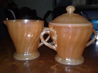 antique anchor hocking orange milk jar sugar bowl