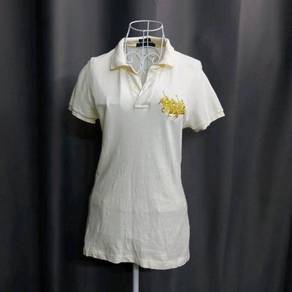 RALPH LAUREN ivory skinny polo gold embroidered