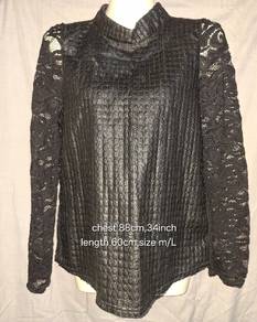Black texture blouses with lace sleeves 