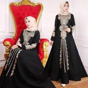 Black gold abaya long sleeve dress