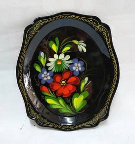 vintage russian ussr metal tole hand painted signe