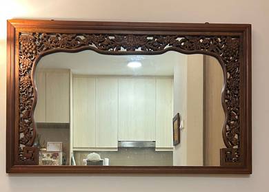 Hand Carved Chinese Solid Hardwood Mirror Frame