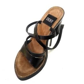 DKNY Strappy Lug Sole Slide Sandals Leather Black