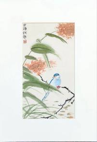 Watercolor Bird & Blossoms – Framed with Seal