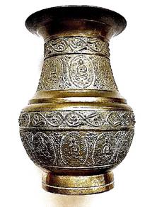 Brass Vase with Buddhist Etchings.