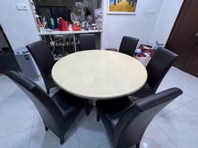 Large Dining Table with 6 Cushioned Chairs