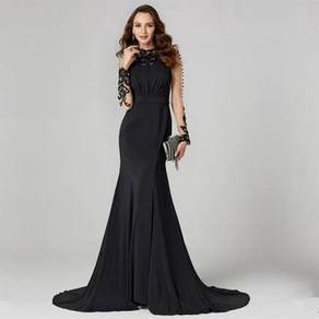 Black long sleeve prom evening dress gown RBP1050
