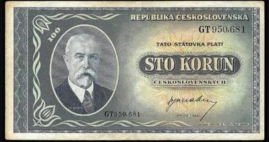 Czechoslovakia100 Korun Banknotes 1945 vf A